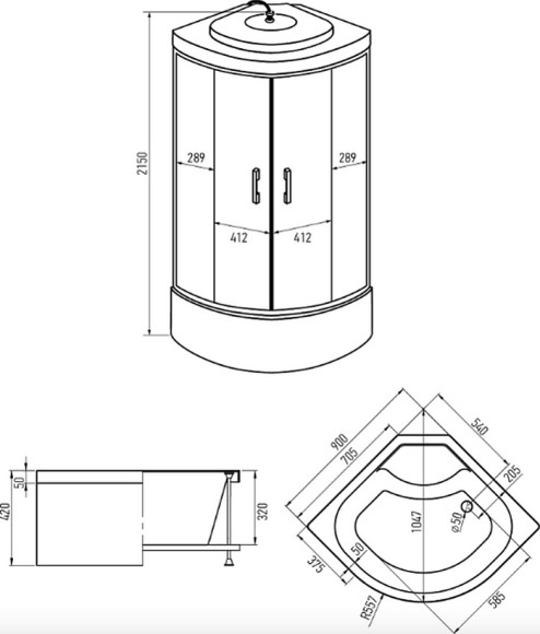 Душевая кабина Erlit ER2509TP-C3-RUS (900x900x2150)