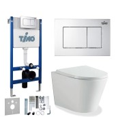 TIMO Комплект унитаз белый INARI + инсталляция + кнопка смыва REKO глянцевая хромированная с шумоизоляцией и креплениями