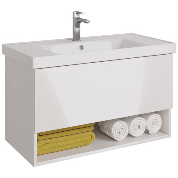 Тумба PERFECTO, 90 см, подвесная, 1 ящик, push-to-open, белый глянец Тумба PERFECTO, 90 см, подвесная, 1 ящик, push-to-open, белый глянец