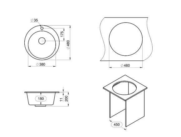 4801, БАЗАЛЬТ, кухонная мойка, кварц