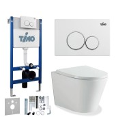 TIMO Комплект 3 в 1 унитаз белый INARI + инсталляция + кнопка смыва KULO глянцевая белая с шумоизоляцией и креплениями