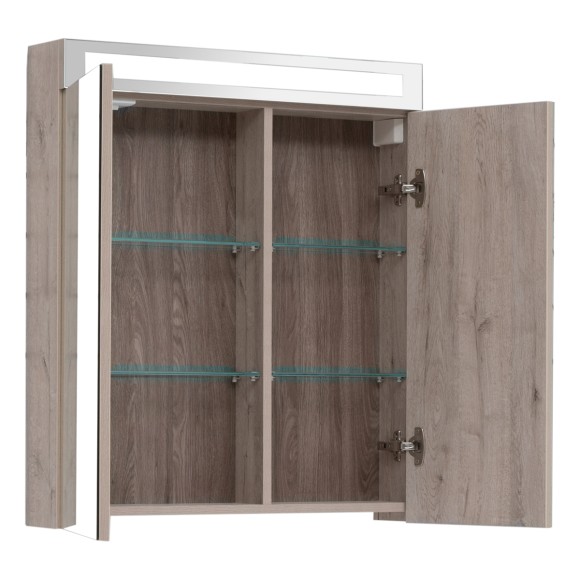 Шкаф зеркальный MAX, 70 см, 2 дверцы, 4 стеклянные полки, дуб кантри