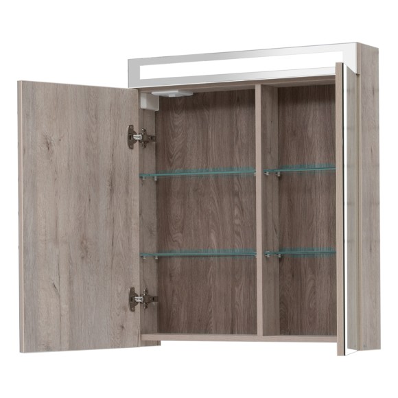 Шкаф зеркальный MAX, 70 см, 2 дверцы, 4 стеклянные полки, дуб кантри