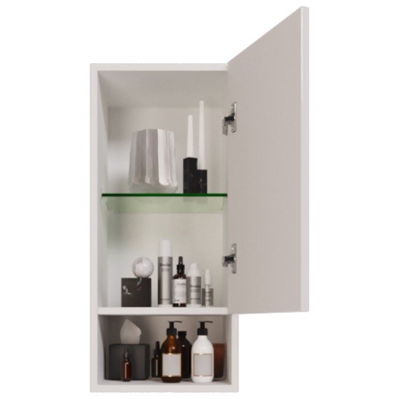 Полупенал PERFECTO, 35 см, подвесной, правый, 1 дверца, push-to-open, 1 стеклянная полка, белый глянец