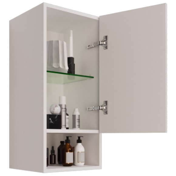 Полупенал PERFECTO, 35 см, подвесной, правый, 1 дверца, push-to-open, 1 стеклянная полка, белый глянец