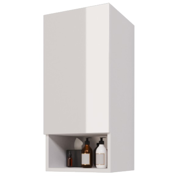 Полупенал PERFECTO, 35 см, подвесной, правый, 1 дверца, push-to-open, 1 стеклянная полка, белый глянец