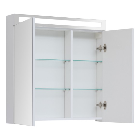 Шкаф зеркальный MAX, 80 см, 2 дверцы, 4 стеклянные полки, белый глянец