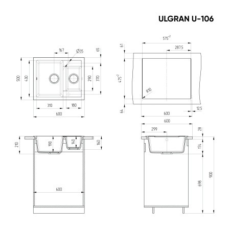 Мойка Ulgran U-106-309, темно-серый Мойка Ulgran U-106-309, темно-серый