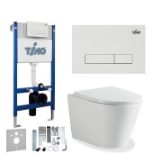 TIMO Комплект 3 в 1 унитаз белый INARI + инсталляция + кнопка смыва INARI глянцевая белая с шумоизоляцией и креплениями