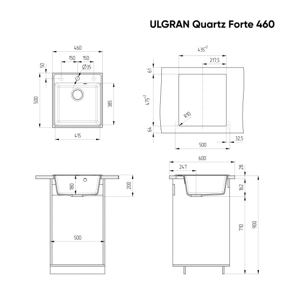 Мойка ULGRAN Quartz Forte 460-09, асфальт Мойка ULGRAN Quartz Forte 460-09, асфальт