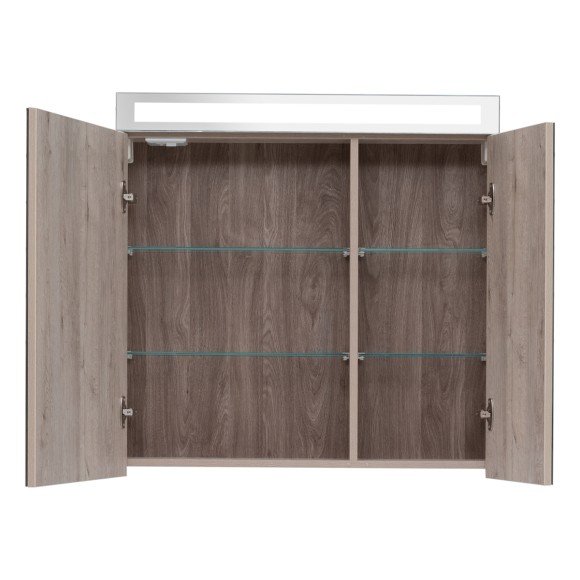 Шкаф зеркальный MAX, 80 см, 2 дверцы, 4 стеклянные полки, дуб кантри
