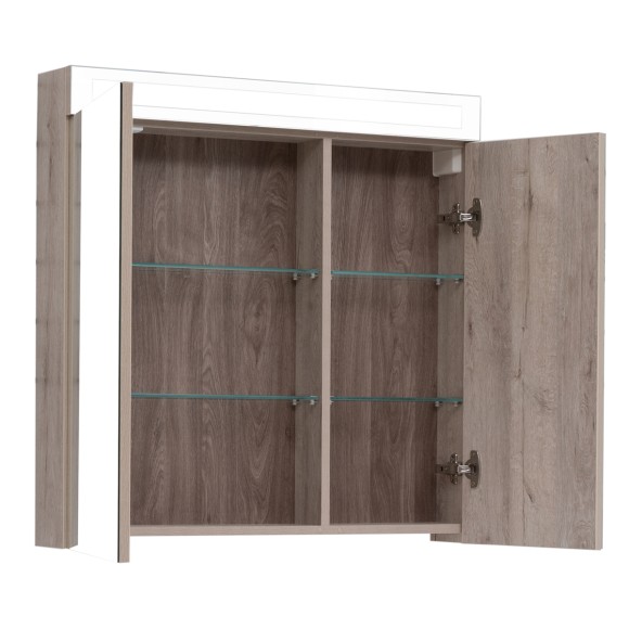 Шкаф зеркальный MAX, 80 см, 2 дверцы, 4 стеклянные полки, дуб кантри