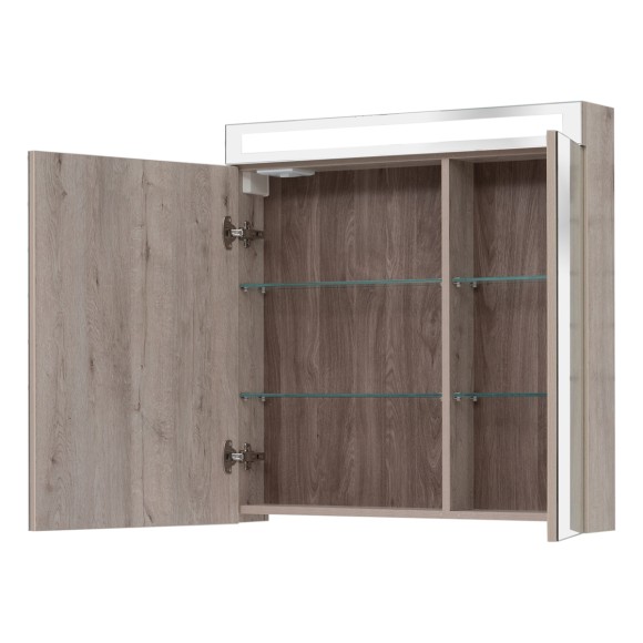 Шкаф зеркальный MAX, 80 см, 2 дверцы, 4 стеклянные полки, дуб кантри