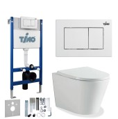 TIMO Комплект 3 в 1 унитаз белый INARI + инсталляция + кнопка смыва REKO глянцевая белая с шумоизоляцией и креплениями