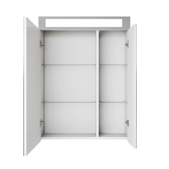 Шкаф зеркальный UNI, 60 см,  2 дверцы, 4 стеклянные полки, с подсветкой и выключателем, белый