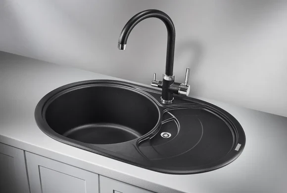 7801, ШВАРЦ (чёрный металлик)  кухонная мойка, кварц