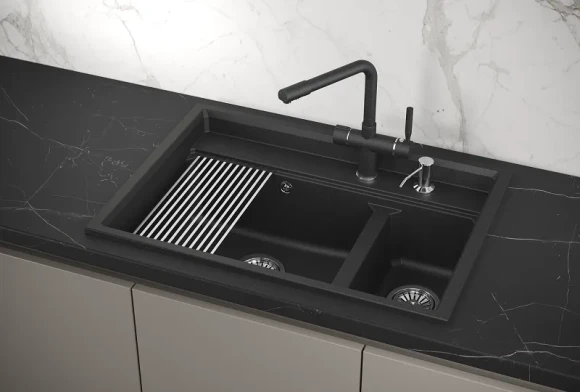 KS-7302, ЧЁРНЫЙ  кухонная мойка, кварц