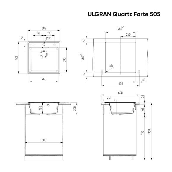 Мойка ULGRAN Quartz Forte 505-02, лен