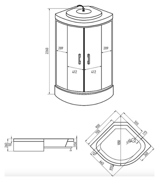 Душевая кабина Erlit ER350926-C3-RUS (900x900x2260)
