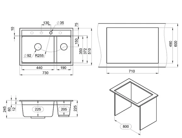 KS-7302, ШВАРЦ (чёрный металлик), кухонная мойка, кварц