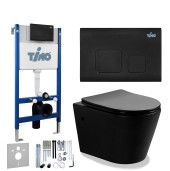TIMO Комплект 3 в 1 унитаз черный INARI + инсталляция + кнопка смыва SOLI черная матовая с шумоизоляцией и креплениями