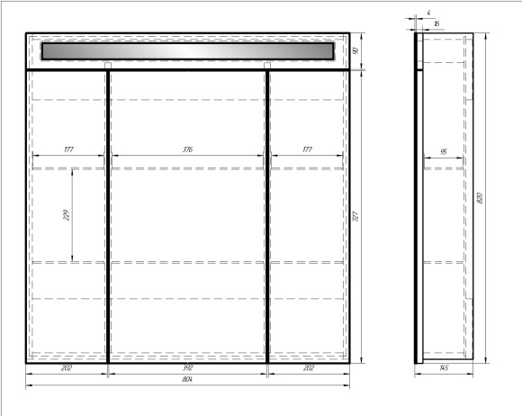 Шкаф зеркальный UNI, 80 см, 3 дверцы, 6 стеклянных полок, с подсветкой и выключателем, белый