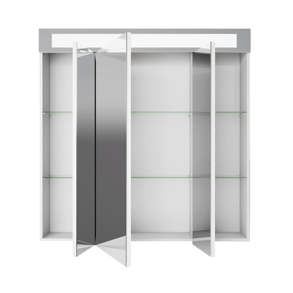 Шкаф зеркальный UNI, 80 см, 3 дверцы, 6 стеклянных полок, с подсветкой и выключателем, белый