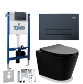TIMO Комплект 3 в 1 унитаз черный INARI + инсталляция + кнопка смыва INARI черная матовая с шумоизоляцией и креплениями