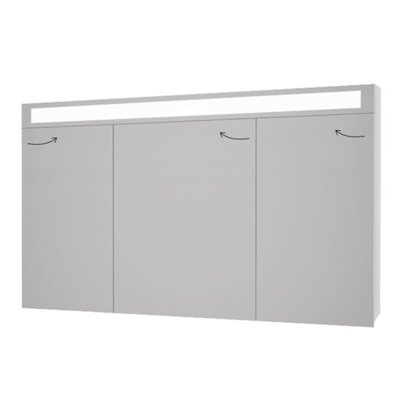 Шкаф зеркальный UNI, 120 см, 3 дверцы, 6 стеклянных полок, с LED-подсветкой и выключателем, белый