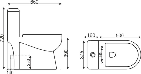 Унитаз-моноблок T1016, сиденье тонкое ДП, арматура (с гофрой и подводкой)