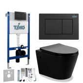 TIMO Комплект 3 в 1 унитаз черный INARI + инсталляция + кнопка смыва REKO черная матовая с шумоизоляцией и креплениями