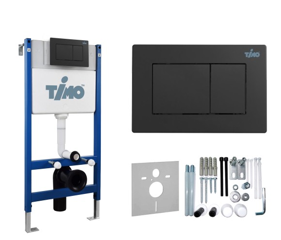 TIMO Комплект 3 в 1 унитаз черный INARI + инсталляция + кнопка смыва REKO черная матовая с шумоизоляцией и креплениями