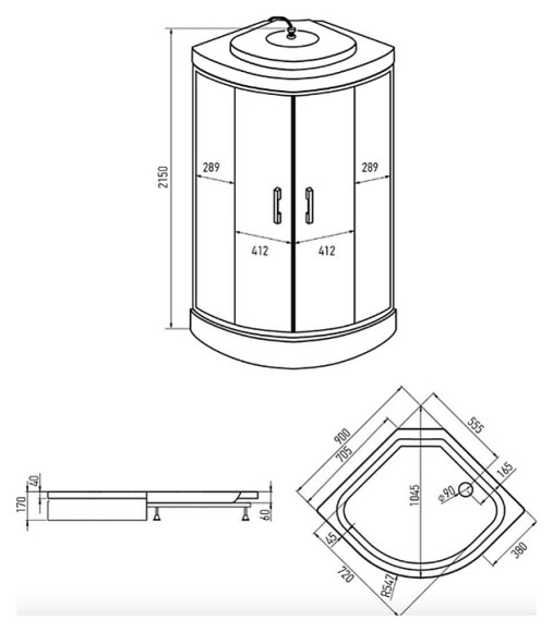 Душевая кабина Erlit ER3509P-C4-RUS (900x900x2150)