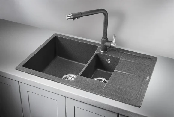 7802, ГРАФИТ (ЧЁРНО-СЕРЫЙ), кухонная мойка, кварц