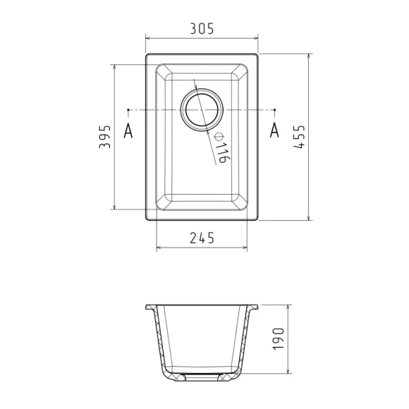 EWIGSTEIN Мойка 2540 подстольный монтаж 1-чаша 310*460мм черный арт.EW-