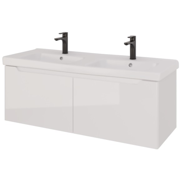 Тумба W, 125 см, подвесная, для умывальника "Гармония" 125 см или стеклянной столешницы W, 2 ящика, белый глянец