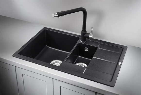 7802, ЧЁРНЫЙ, кухонная мойка, кварц