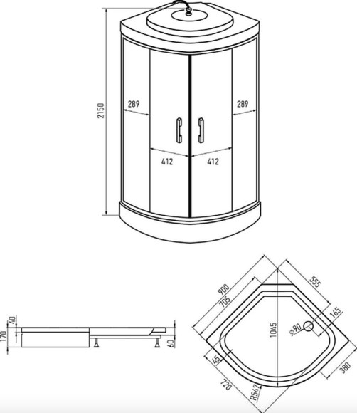 Душевая кабина Erlit ER3509PF-C4-RUS (900x900x2150)