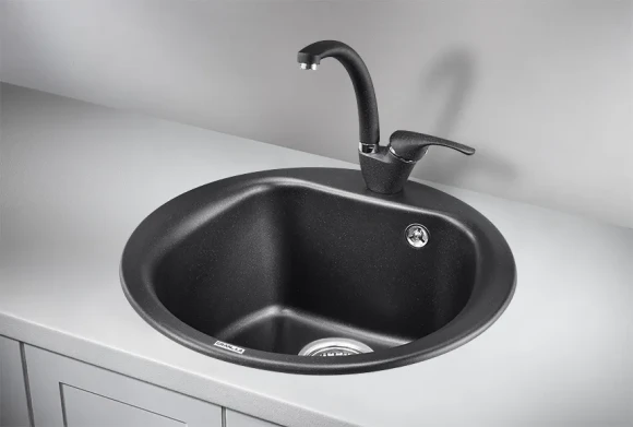 5101, ШВАРЦ (чёрный металлик), кухонная мойка, кварц