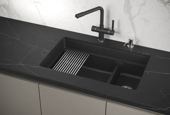 KS-7304U, ШВАРЦ (чёрный металлик), кухонная мойка, кварц