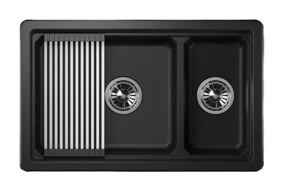 KS-7304U, ШВАРЦ (чёрный металлик), кухонная мойка, кварц