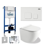 TIMO Комплект 3 в 1 унитаз белый RISTO + инсталляция + кнопка смыва SOLI глянцевая белая с шумоизоляцией и креплениями