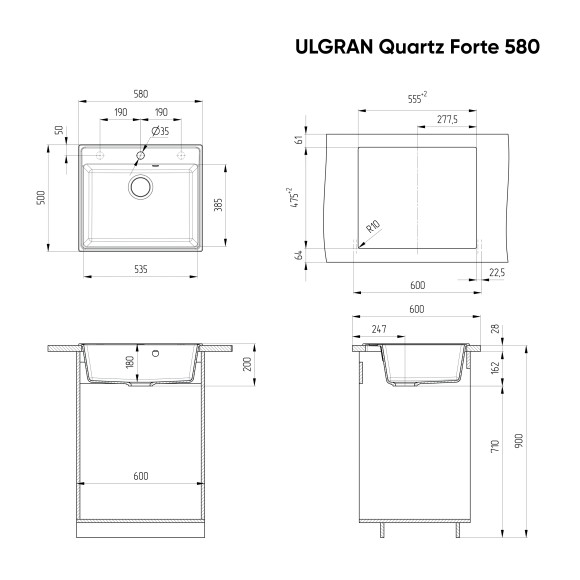 Мойка ULGRAN Quartz Forte 580-02, лен