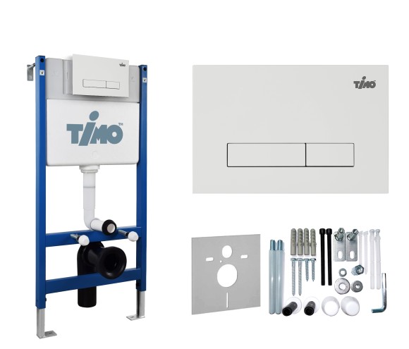 TIMO Комплект 3 в 1 унитаз белый RISTO + инсталляция + кнопка смыва INARI глянцевая белая с шумоизоляцией и креплениями