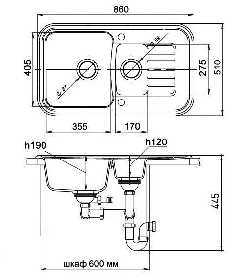 EWIGSTEIN Мойка ANTIK 60KF  1,5-чаши+крыло 860*510мм топаз арт.EW-