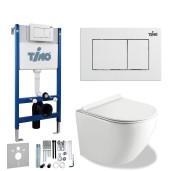 TIMO Комплект 3 в 1 унитаз белый RISTO + инсталляция + кнопка смыва REKO глянцевая белая с шумоизоляцией и креплениями