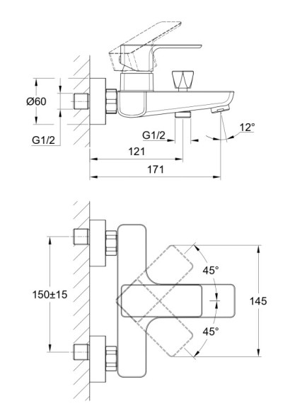 Смеситель для ванны GEO однорычажный