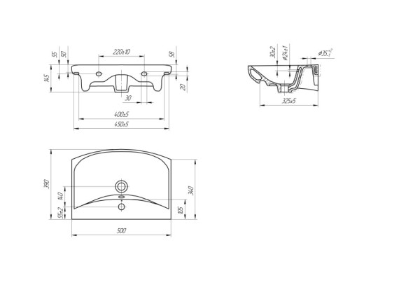 Раковина универсальная CARINA 50 1 отв.