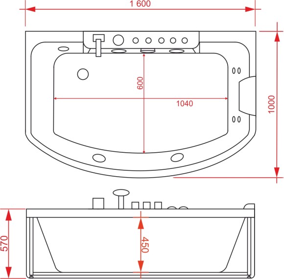 Ванна ГМ 1600*1000*570 с насосом OLB-842R с переливом