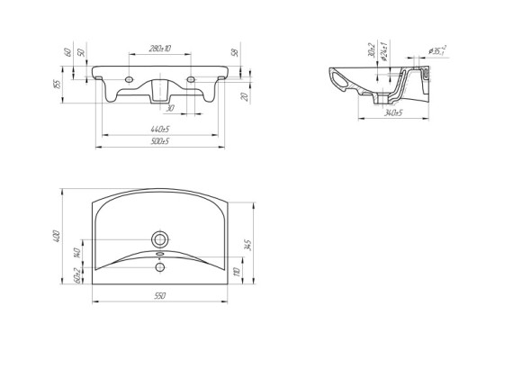 Раковина универсальная CARINA 55 1 отв.